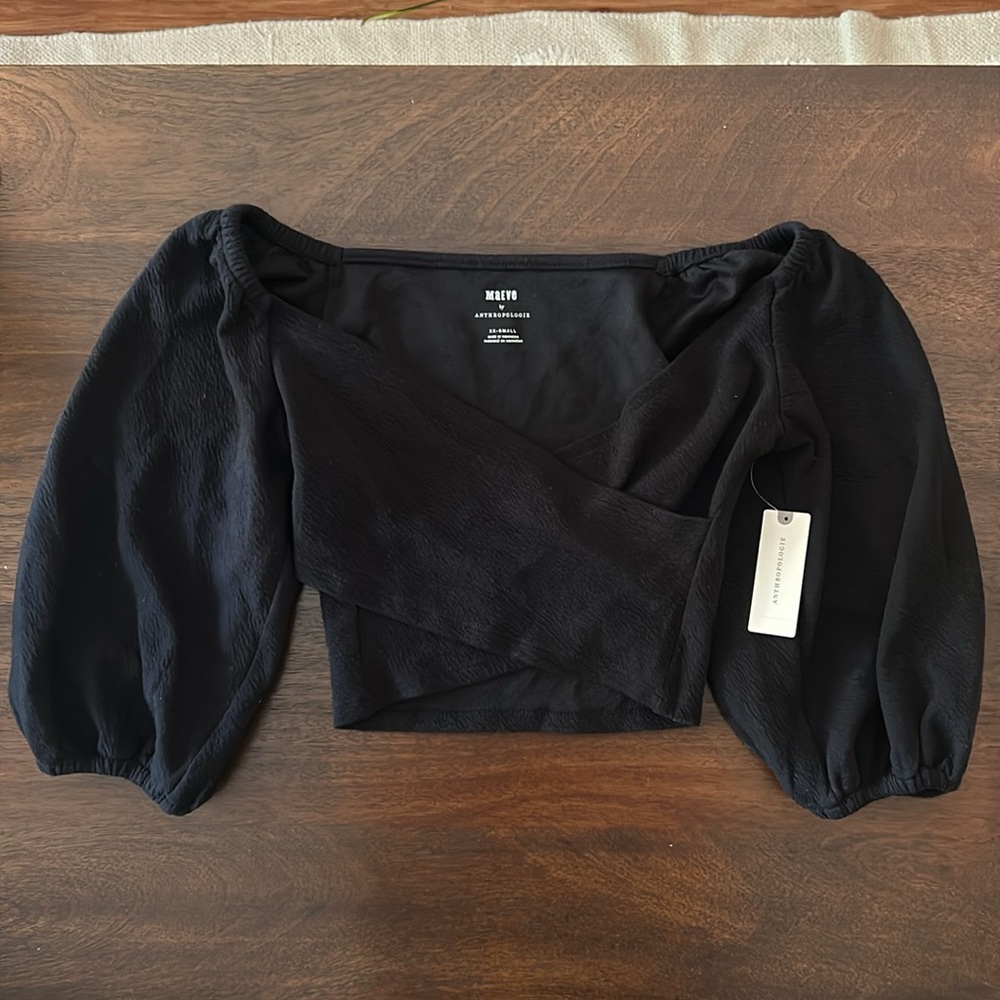 NWT Anthropologie Maeve Cross-Front Puff-Sleeve Top